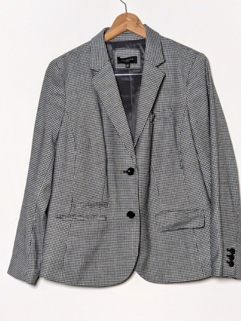 Talbots Houndstooth Black & White Wool Blend Blazer Classic 14W